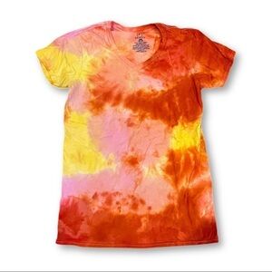 Tie dye v-neck t-shirt unisex S orange peach yellow sky abstract galaxy